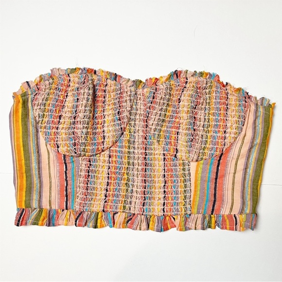 Anthropologie Pilcro Rainbow Smocked Crop Top Small striped boho festival corset - Picture 3 of 12